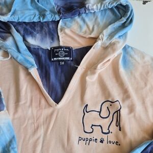 Puppie Love Tie-Dye Hoodie - Blue and Cream Jogger Set